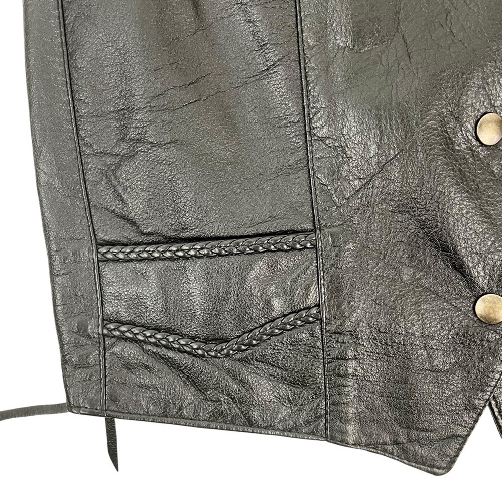Vtg Le Cuir Niko Leather Biker Vest Black Size L, Eagle Embrossed Braided Detail - Picture 7 of 14